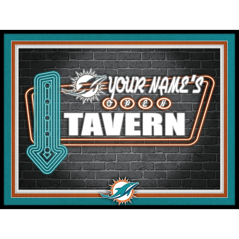 Black Miami Dolphins 12'' x 16'' Personalized Framed Neon Tavern Print