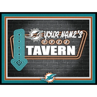Black Miami Dolphins 12'' x 16'' Personalized Framed Neon Tavern Print