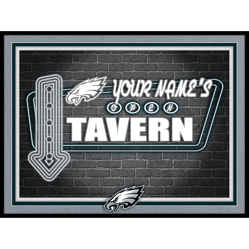Black Philadelphia Eagles 12'' x 16'' Personalized Framed Neon Tavern Print