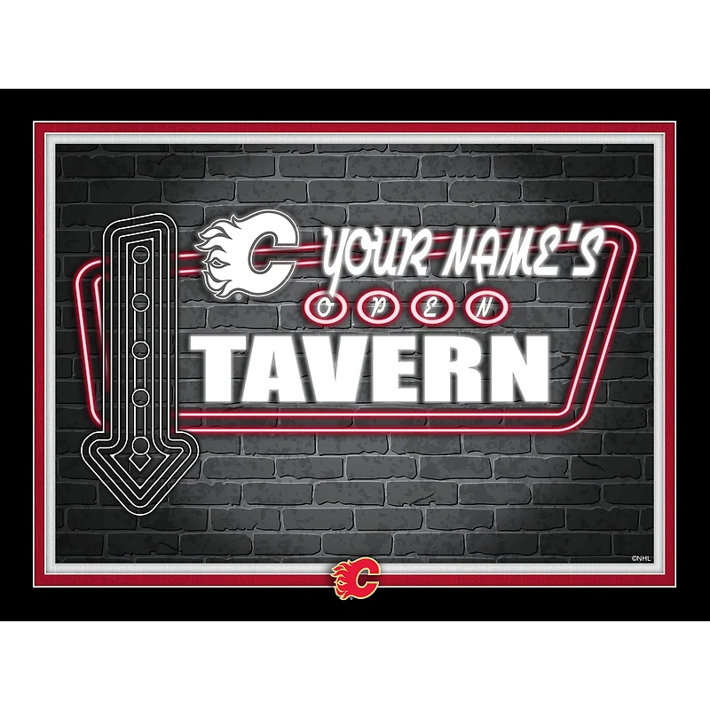 Calgary Flames 12'' x 16'' Personalized Framed Neon Tavern Print