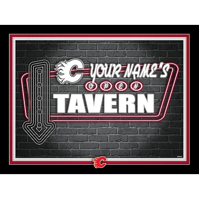 Calgary Flames 12'' x 16'' Personalized Framed Neon Tavern Print