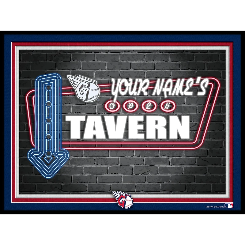 Black Cleveland Guardians 12'' x 16'' Personalized Framed Neon Tavern Print