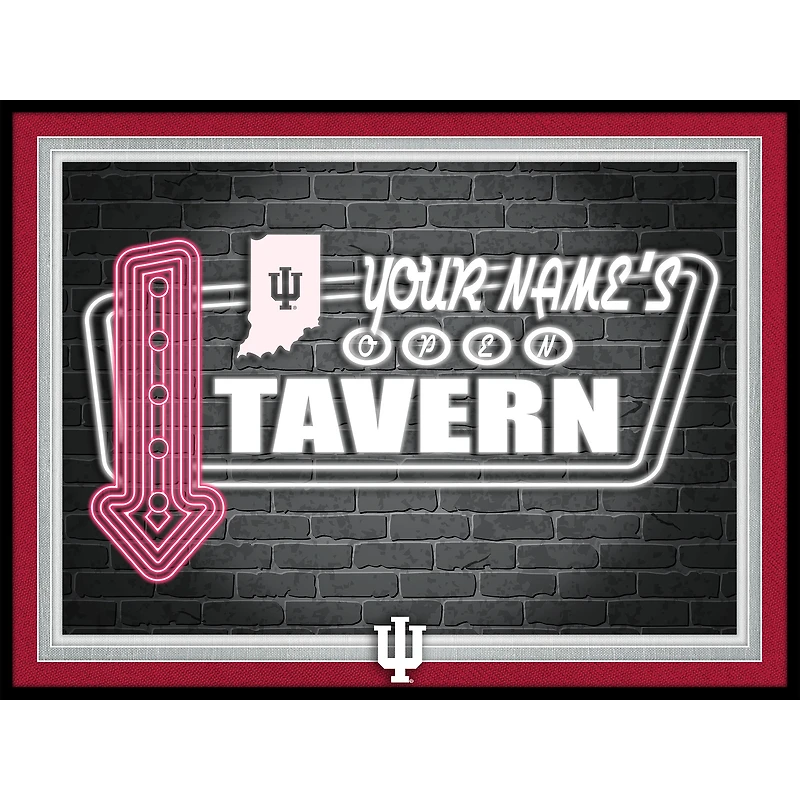 Black Indiana Hoosiers 12'' x 16'' Personalized Framed Neon Tavern Print
