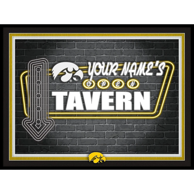 Black Iowa Hawkeyes 12'' x 16'' Personalized Framed Neon Tavern Print
