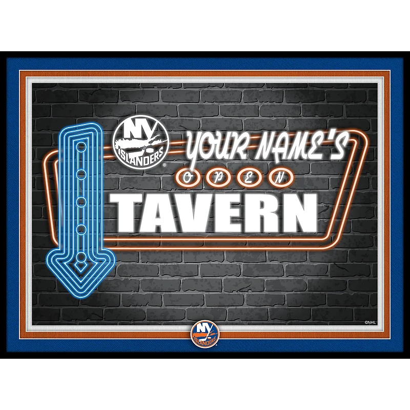 New York Islanders 12'' x 16'' Personalized Framed Neon Tavern Print