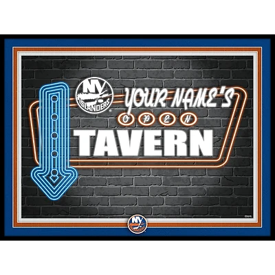 New York Islanders 12'' x 16'' Personalized Framed Neon Tavern Print