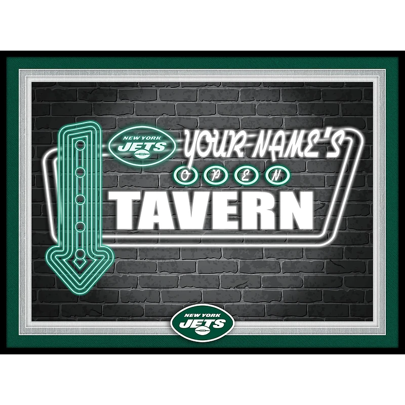 Black New York Jets 12'' x 16'' Personalized Framed Neon Tavern Print