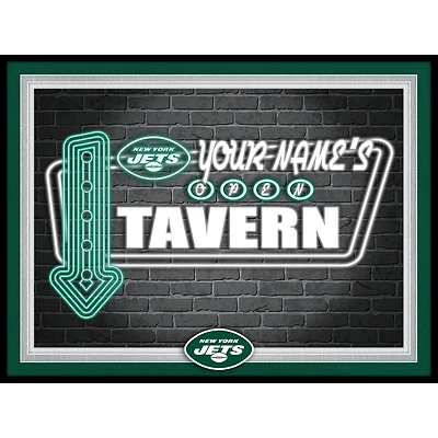Black New York Jets 12'' x 16'' Personalized Framed Neon Tavern Print