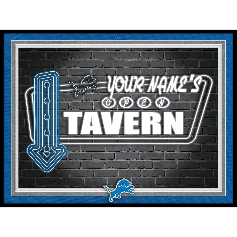 Black Detroit Lions 12'' x 16'' Personalized Framed Neon Tavern Print