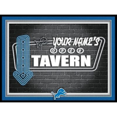 Black Detroit Lions 12'' x 16'' Personalized Framed Neon Tavern Print