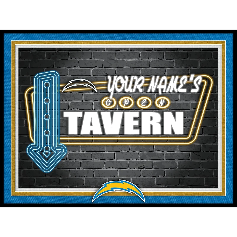 Black Los Angeles Chargers 12'' x 16'' Personalized Framed Neon Tavern Print