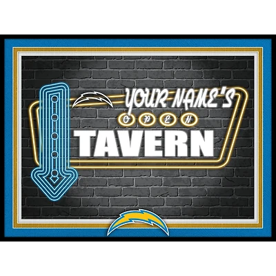 Black Los Angeles Chargers 12'' x 16'' Personalized Framed Neon Tavern Print