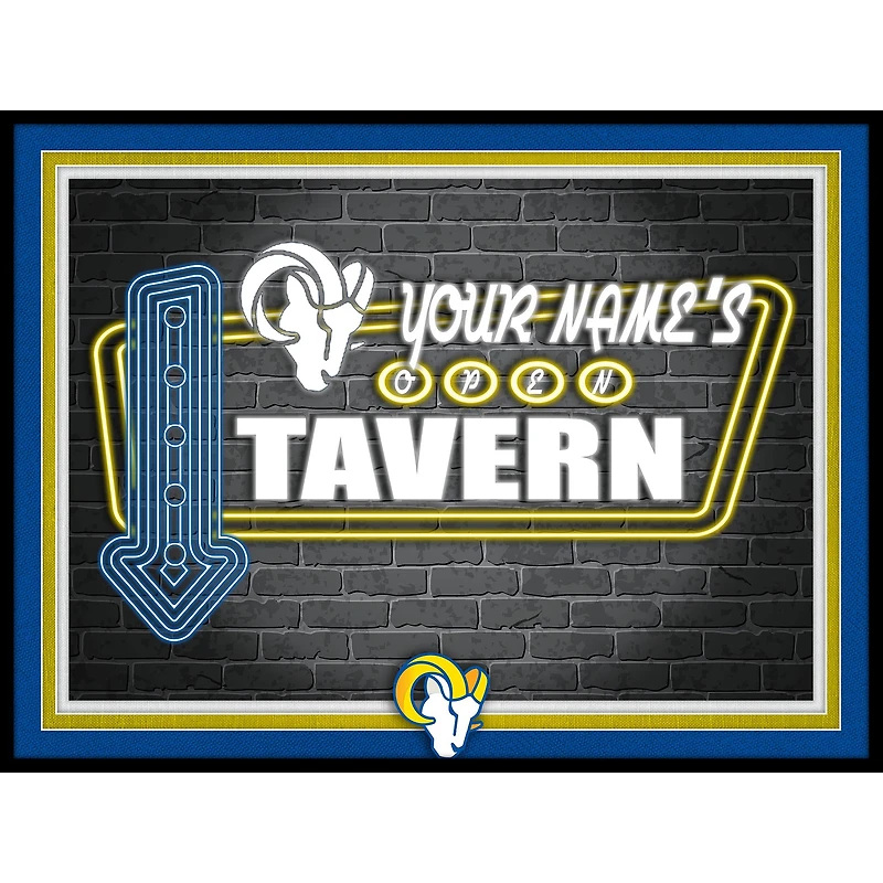 Black Los Angeles Rams 12'' x 16'' Personalized Framed Neon Tavern Print