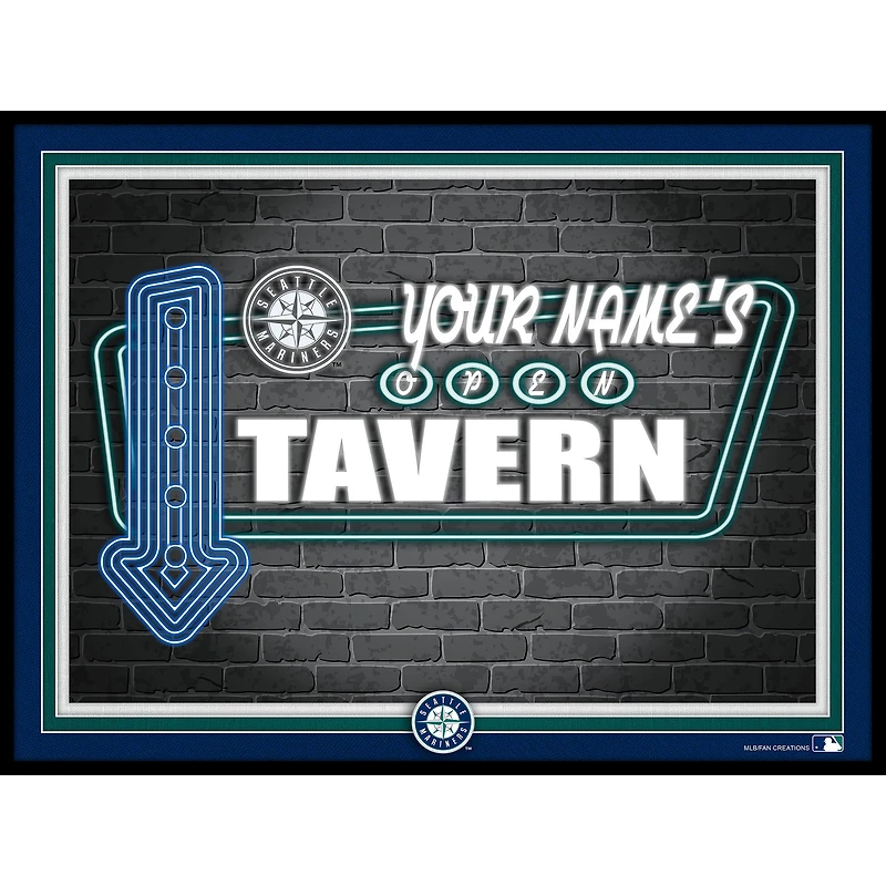 Black Seattle Mariners 12'' x 16'' Personalized Framed Neon Tavern Print