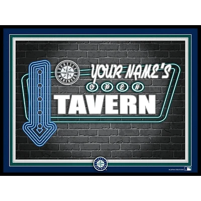 Black Seattle Mariners 12'' x 16'' Personalized Framed Neon Tavern Print