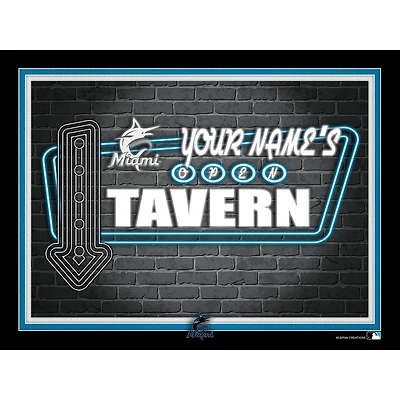 Black Miami Marlins 12'' x 16'' Personalized Framed Neon Tavern Print