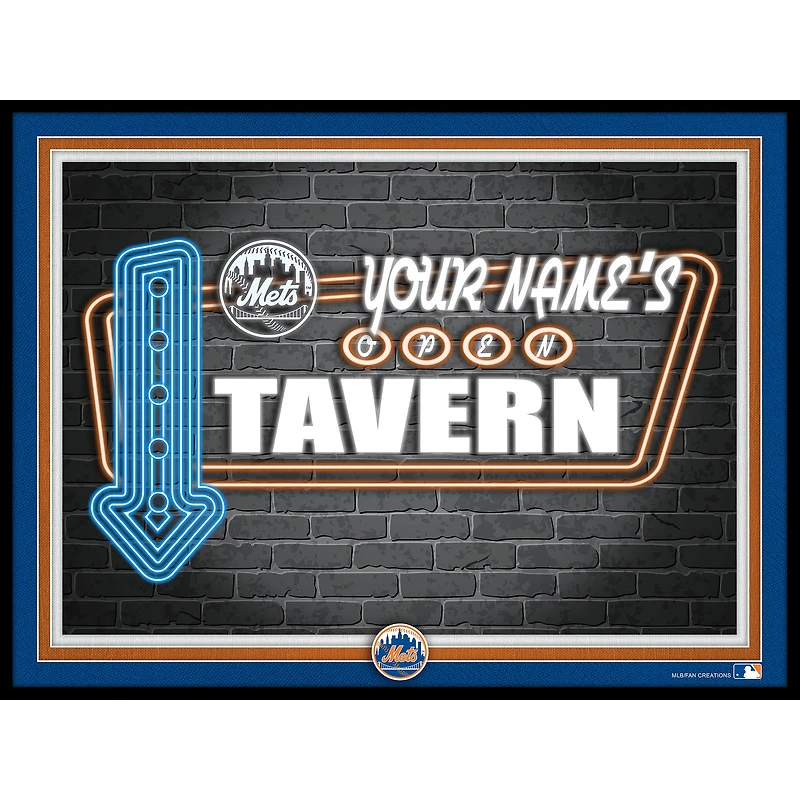 Black New York Mets 12'' x 16'' Personalized Framed Neon Tavern Print