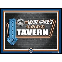 Black New York Mets 12'' x 16'' Personalized Framed Neon Tavern Print