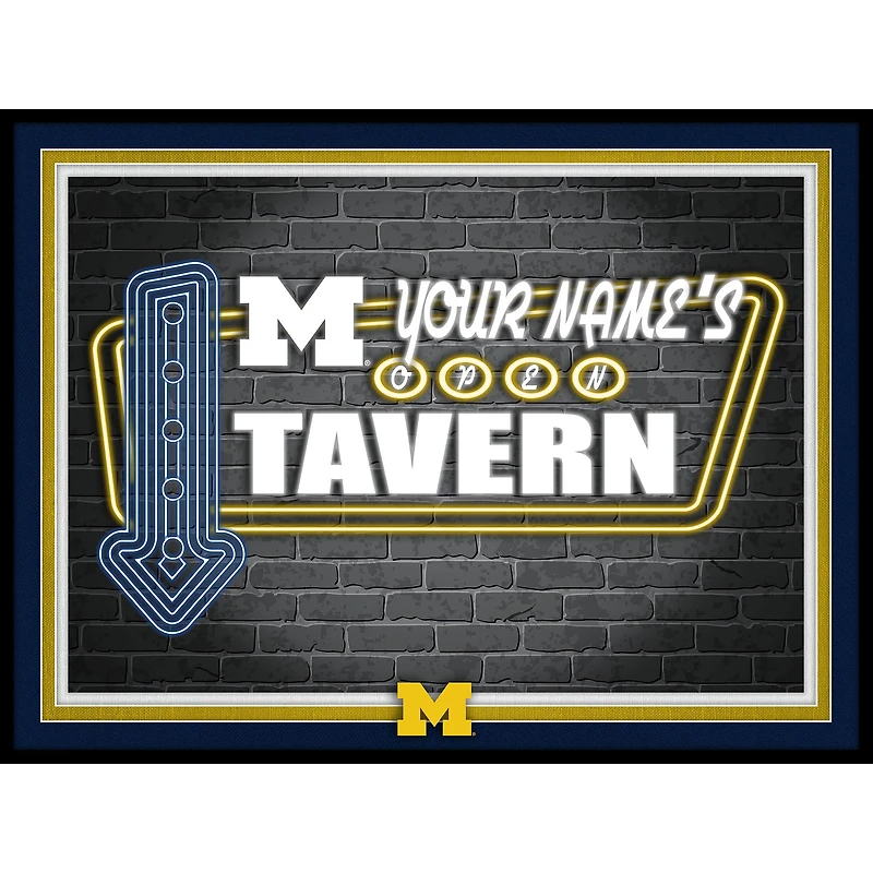 Black Michigan Wolverines 12'' x 16'' Personalized Framed Neon Tavern Print