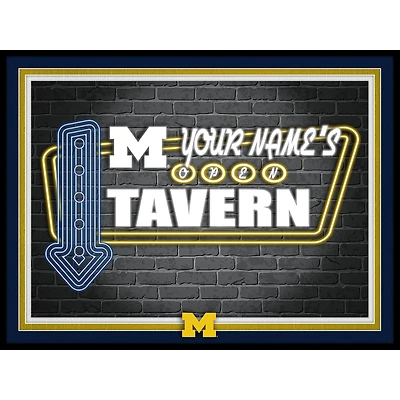 Black Michigan Wolverines 12'' x 16'' Personalized Framed Neon Tavern Print