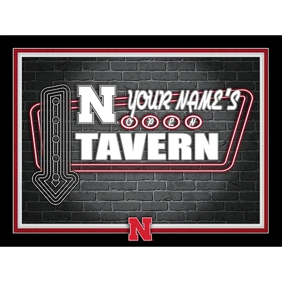Black Nebraska Huskers 12'' x 16'' Personalized Framed Neon Tavern Print