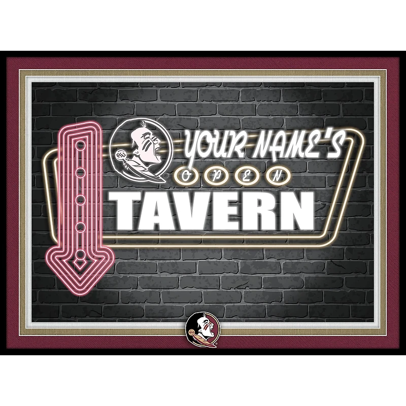 Black Florida State Seminoles 12'' x 16'' Personalized Framed Neon Tavern Print