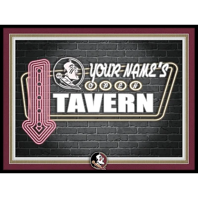 Black Florida State Seminoles 12'' x 16'' Personalized Framed Neon Tavern Print