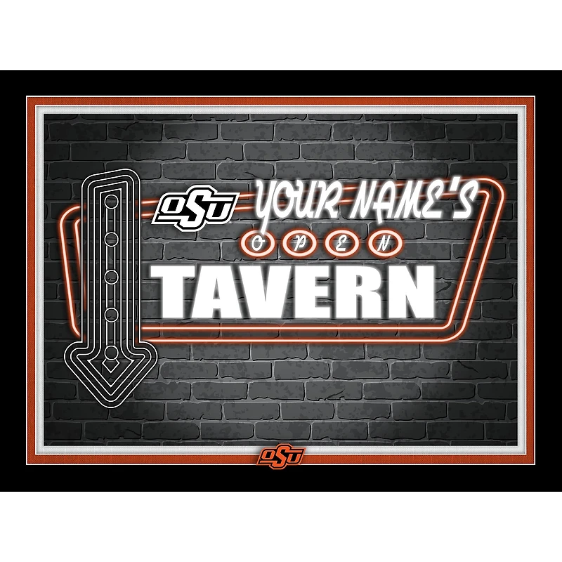 Black Oklahoma State Cowboys 12'' x 16'' Personalized Framed Neon Tavern Print