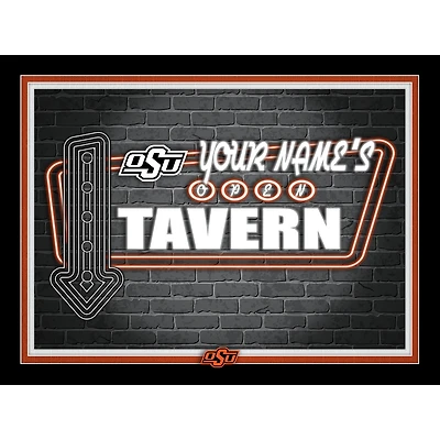 Black Oklahoma State Cowboys 12'' x 16'' Personalized Framed Neon Tavern Print