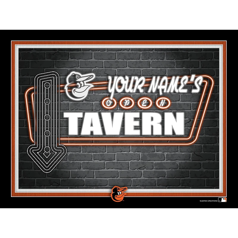 Black Baltimore Orioles 12'' x 16'' Personalized Framed Neon Tavern Print