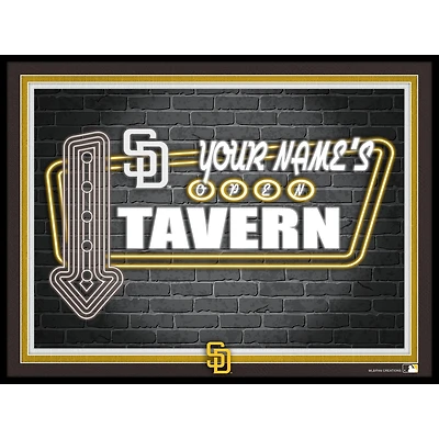 Black San Diego Padres 12'' x 16'' Personalized Framed Neon Tavern Print
