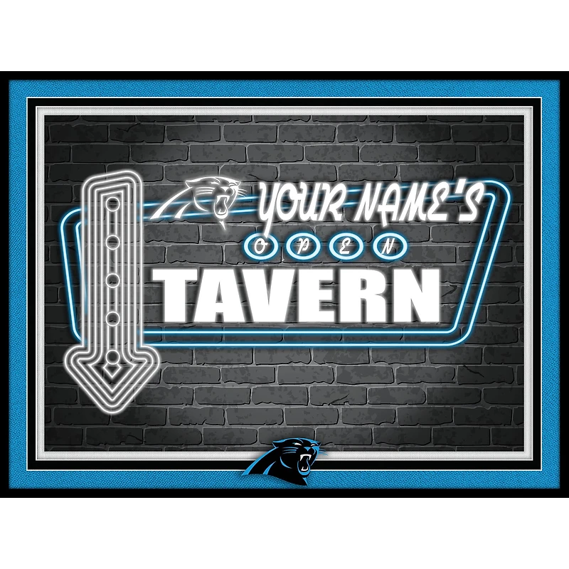 Black Carolina Panthers 12'' x 16'' Personalized Framed Neon Tavern Print