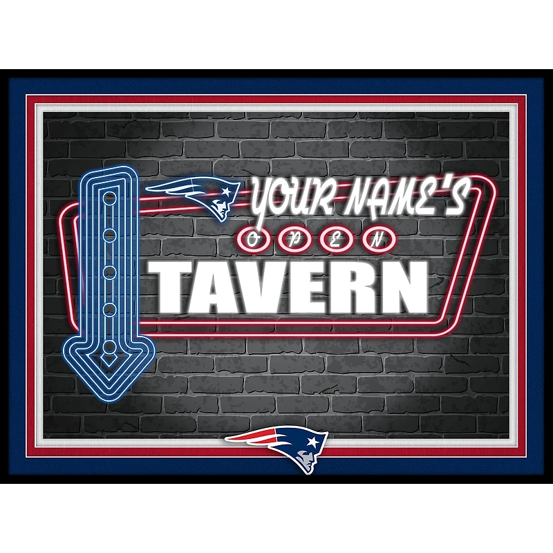Black New England Patriots 12'' x 16'' Personalized Framed Neon Tavern Print