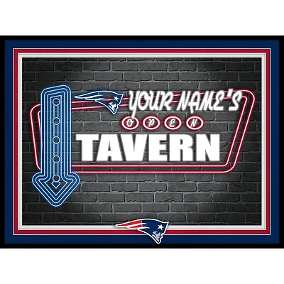 Black New England Patriots 12'' x 16'' Personalized Framed Neon Tavern Print