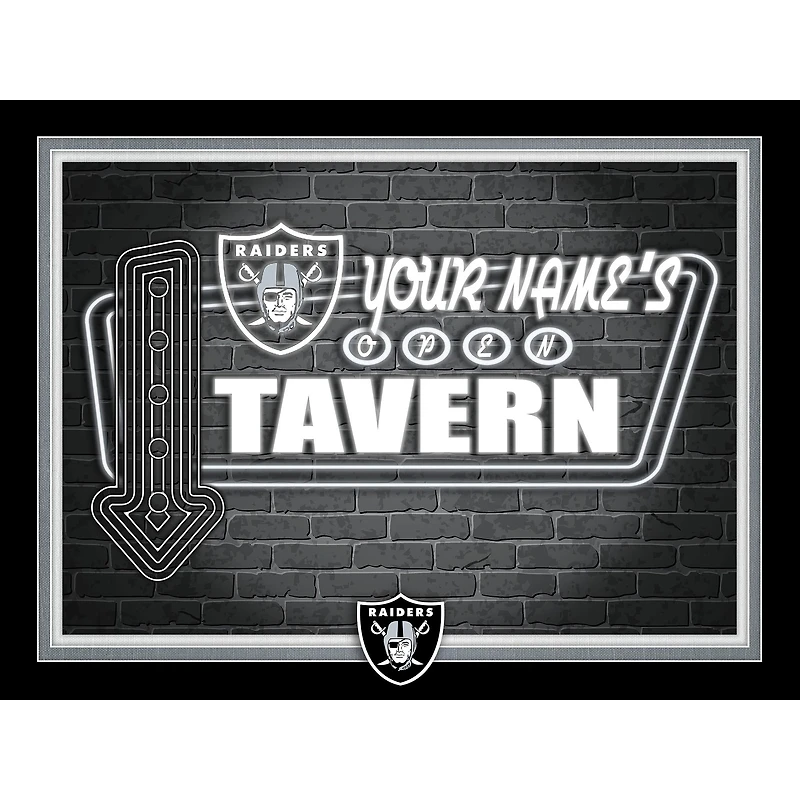 Black Las Vegas Raiders 12'' x 16'' Personalized Framed Neon Tavern Print