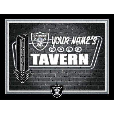 Black Las Vegas Raiders 12'' x 16'' Personalized Framed Neon Tavern Print