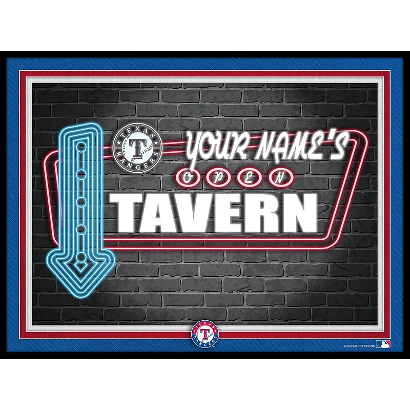 Black Texas Rangers 12'' x 16'' Personalized Framed Neon Tavern Print