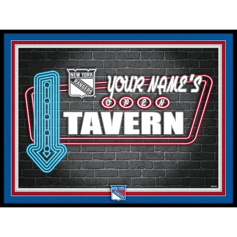 New York Rangers 12'' x 16'' Personalized Framed Neon Tavern Print