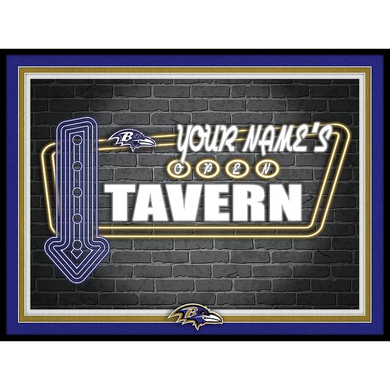 Black Baltimore Ravens 12'' x 16'' Personalized Framed Neon Tavern Print