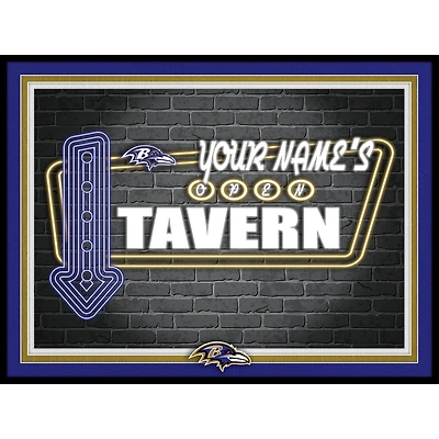 Black Baltimore Ravens 12'' x 16'' Personalized Framed Neon Tavern Print