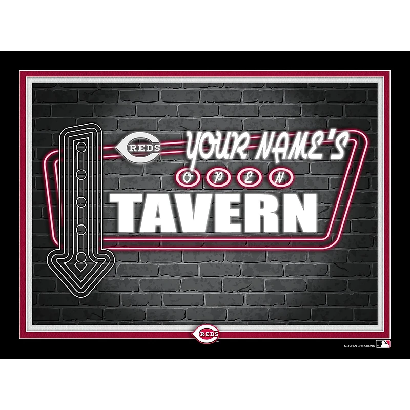 Black Cincinnati Reds 12'' x 16'' Personalized Framed Neon Tavern Print