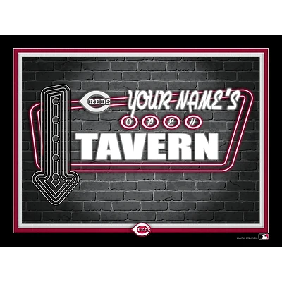 Black Cincinnati Reds 12'' x 16'' Personalized Framed Neon Tavern Print