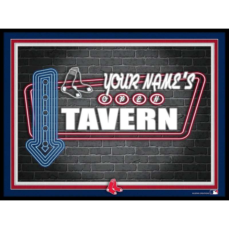 Black Boston Red Sox 12'' x 16'' Personalized Framed Neon Tavern Print