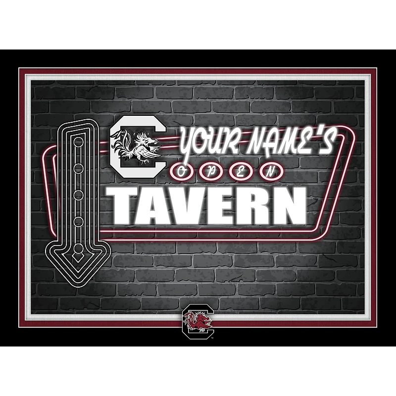 Black South Carolina Gamecocks 12'' x 16'' Personalized Framed Neon Tavern Print