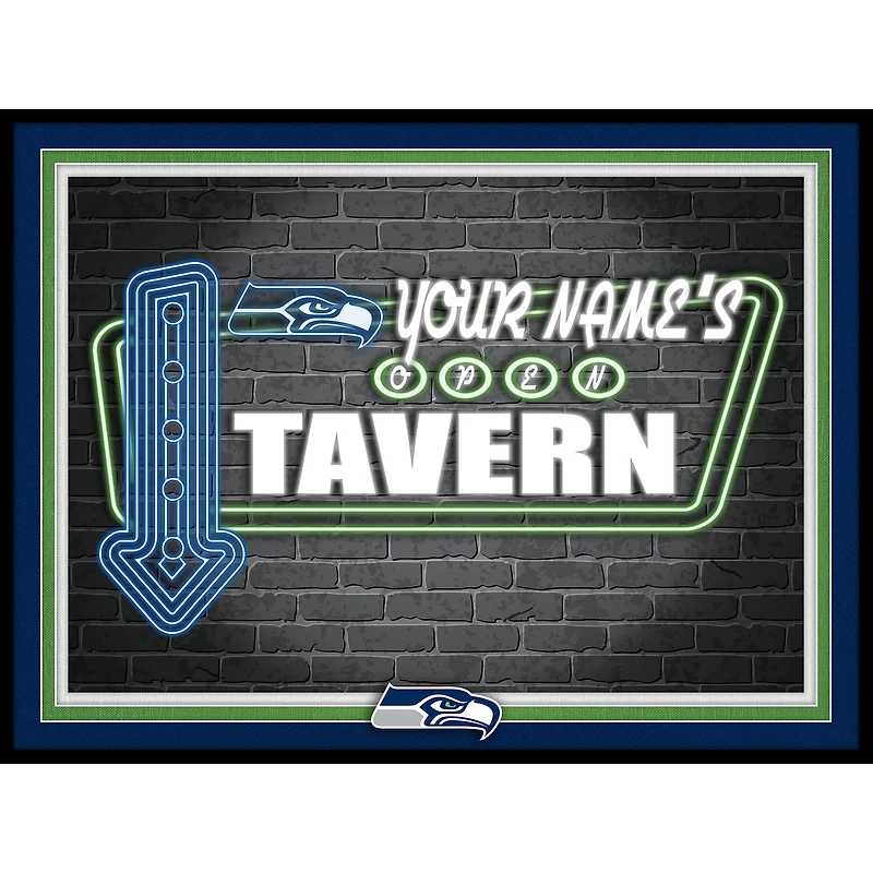 Black Seattle Seahawks 12'' x 16'' Personalized Framed Neon Tavern Print