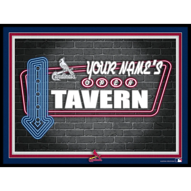 Black St. Louis Cardinals 12'' x 16'' Personalized Framed Neon Tavern Print