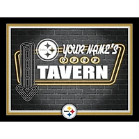Black Pittsburgh Steelers 12'' x 16'' Personalized Framed Neon Tavern Print