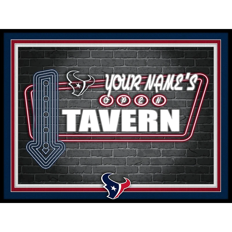 Black Houston Texans 12'' x 16'' Personalized Framed Neon Tavern Print