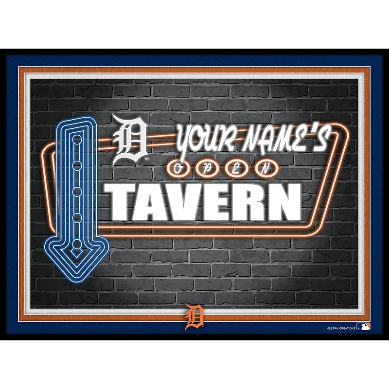 Black Detroit Tigers 12'' x 16'' Personalized Framed Neon Tavern Print