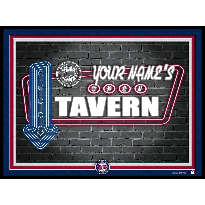 Black Minnesota Twins 12'' x 16'' Personalized Framed Neon Tavern Print